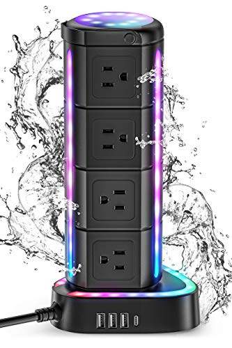 Best Cyber Monday 🔥 ESHLDTY Tower Power Strip, 6 FT, Black with 12 Total Power Outlets T1-4-Black 3.94" L x 3.94" W x 9.87" H