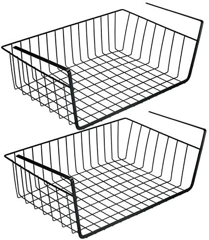 2PCS LARGE UNDER SHELF STORAGE BASKET RACK KITCHEN CUPBOARD ORGANISER HEAVY DUTY (white)