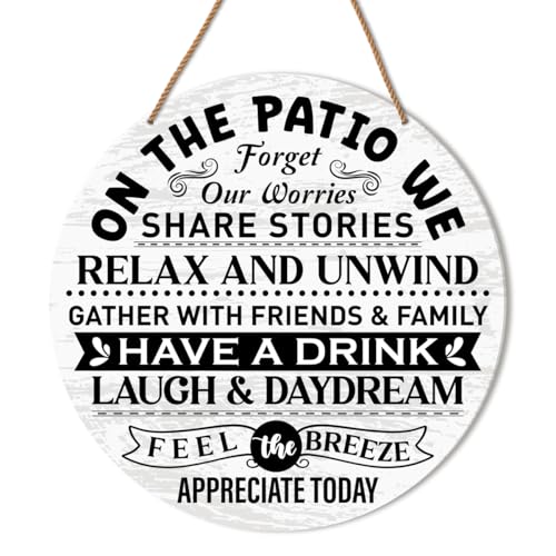 HSNBT Patio Sign Wall Decor, Patio Sign Decor for Door Outdoor Front Back Porch Backyard Deck Rustic Wall Decorations, on The Patio We Forget Our Worries