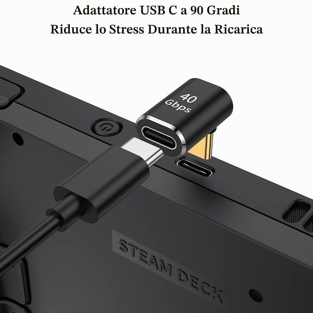 Adattatore USB C ad angolo retto (confezione da 2), connettore USB C maschio a USB C femmina da 90 gradi per Steam Deck, Switch, MacBook, Tablet, Telefono e altri dispositivi di tipo C