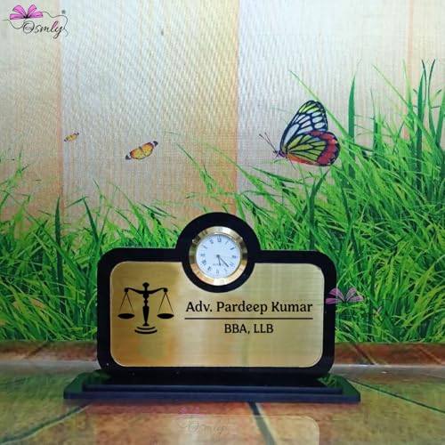 Image of Acrylic Laser Engraved Table Sign Stand, Laser Engraved Sign or Name Plate for Doctor, Teacher, Advocate, Medical, Proprotor office or personal use (Acrylic Table Name Plate with Clock)