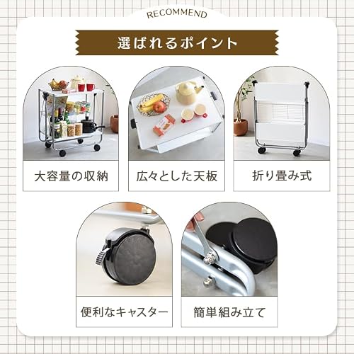 WEIMALL キッチンワゴン キャスター付き 折りたたみ スリム 3段 かご 天板付き スチール製 コンパクト収納 おしゃれ キッチンラック スチールラック 業務用 家庭用 折りたたみラック （ホワイト） MBC001WH [5]