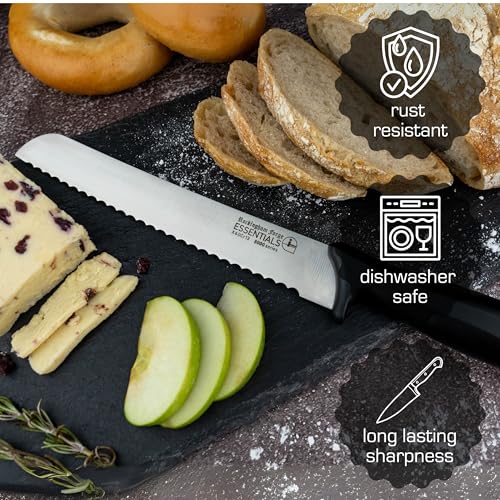 Rockingham Forge Range 20cm Serrated Bread Knife - Lightweight Sharp Stainless Steel Kitchen Knives with Black Handle - Image 5