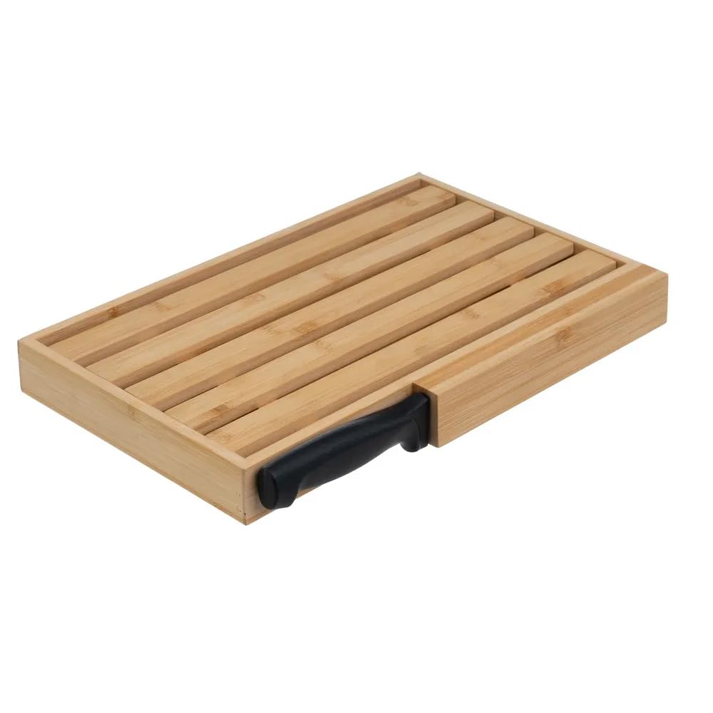 Tagliere Pane con Raccoglibriciole + Coltello - Taglieri Grandi in Legno - Taglia Pane - Griglia Estraibile Raccogli Briciole - Tagliere per Pane - Legno Naturale