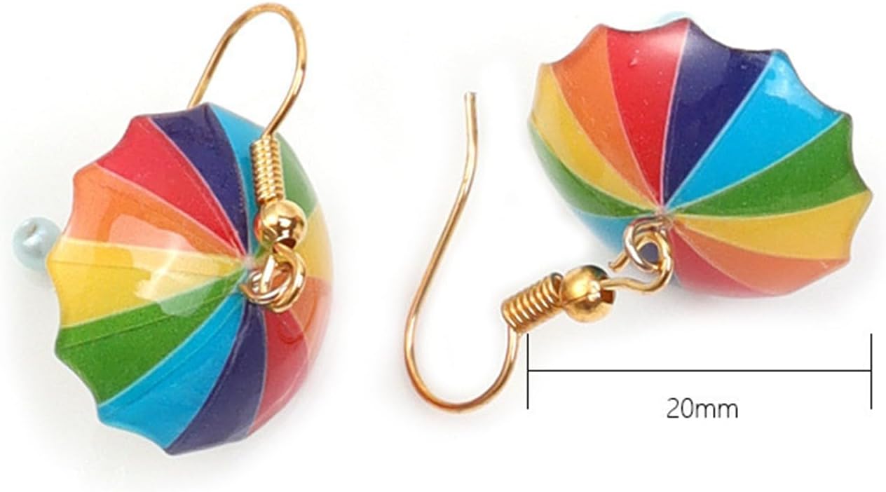 Funny Rainbow Umbrella Acrylic Earrings Gold Plated Creative Elegant 3D Resin Mini Umbrella Weather Lightweight Dangle Drop Earrings for Women LGBT Birthday Holiday Summer Jewelry - Image 5