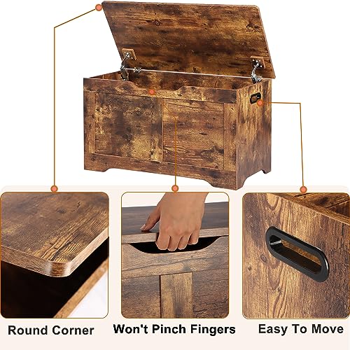 Timberer 31.5\" Storage Chest, Wooden Storage Bench, Lift Top Toy Chest with 2 Safety Hinges, Large Toy Box, Entryway Shoes Bench for Living Room, Bedroom, Rustic Brown