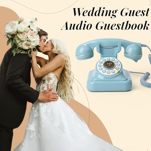 Image of RetroVox Audio Guest Book Wedding Phone Guestbook and Signage Guest Audio Message Book, Vintage Style for Wedding Reception, Bridal Shower, Baby Shower（A Tiffany Blue