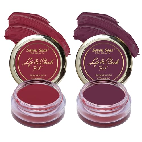 Image of Seven Seas Lips & Cheek Tint Combo Pack of 2 | Matte Natural Blush for Women | Lip Tint with Vitamin E | Nourishing Cheek Tint (Mandy, Wine Berry)