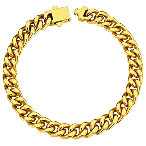 ChainsHouse Pulsera Oro Esclava para Hombres, Brazalete de Metal Gruesa 7 mm 19 cm
