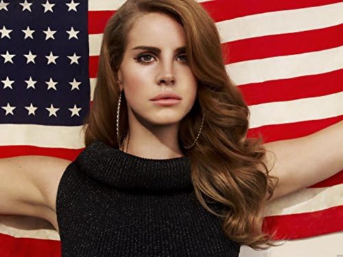 DE0033 Lana del rey Famouse singer Pop singer American singer Artist Lana del rey and american flag 32x24 Print POSTER