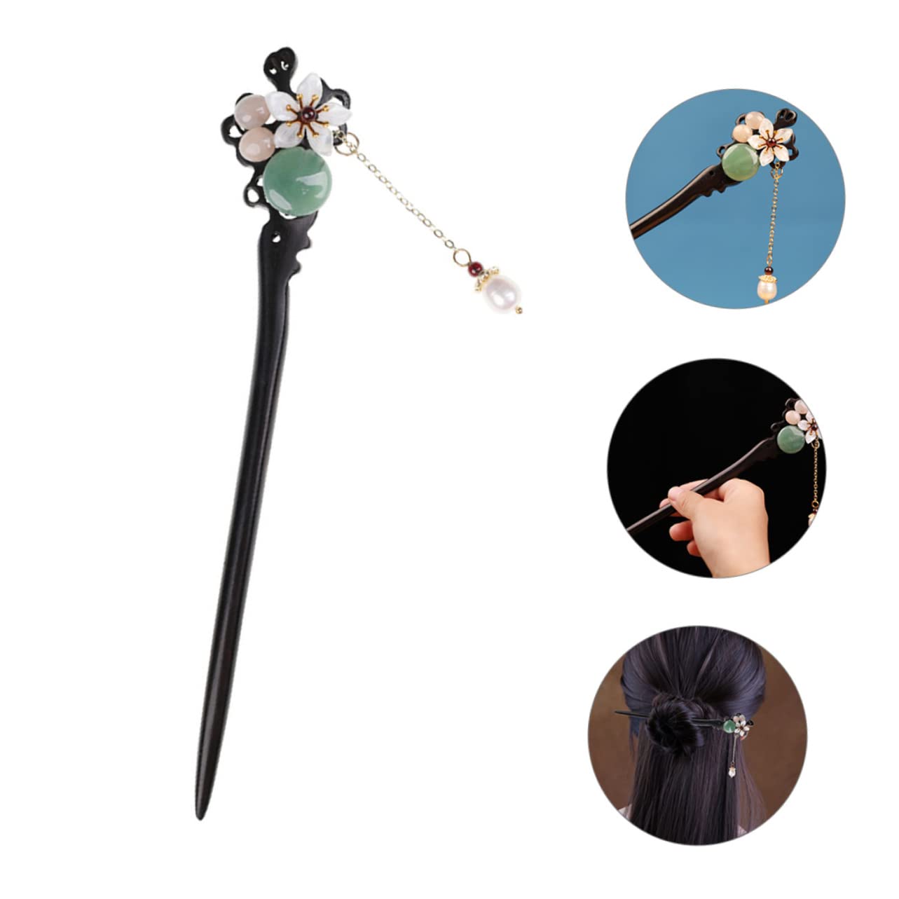 FRCOLOR 2 Piezas Horquilla palillos japoneses para el cabello palos de pelo de mujer palos de pelo chino palo de pelo de borla Jade aventurina Accesorios Cabello recogido bollo Perder
