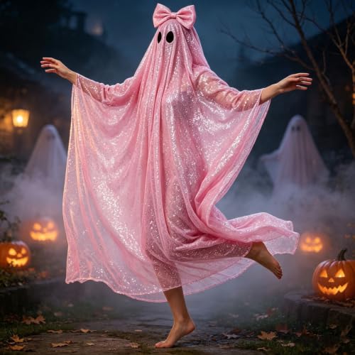 Pink Ghost Costume Women Glitter Bow Ghostface Halloween Dress Boo Costumes - image 2