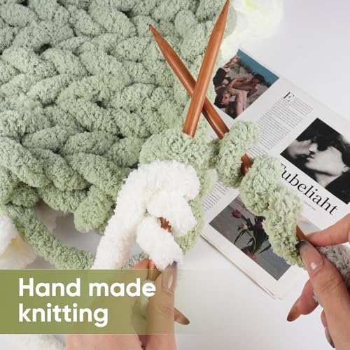 Image of 8 Packs Jumbo Chunky Chenille Yarn - 1820g(64oz) 254 Yards (761ft) Bulky Yarn - Chunky Yarn for Hand Knitting Blanket,Cushions, Pet Bed - Soft and Durable(Sage Green)