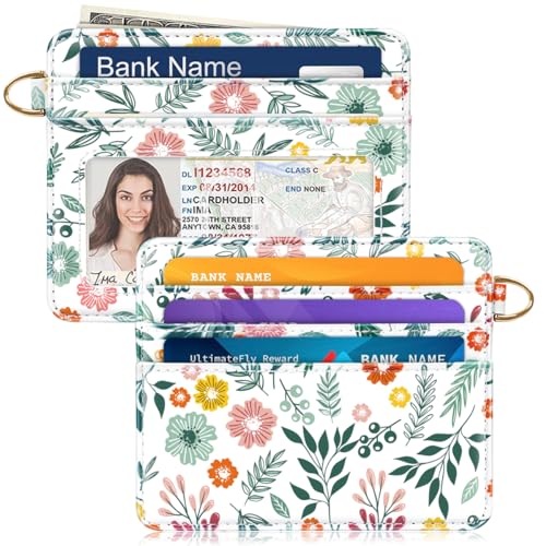 Image of Slim Minimalist Front Pocket RFID Blocking Credit Card Holder Small Wallet Cute Card Cases for Women,Green Leaves
