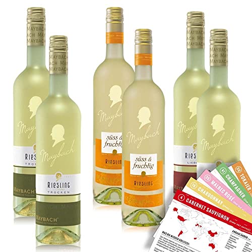 VINOX Maybach Riesling lieblich süss trocken Geschmacksweltt Weinpaket + VINOX Weinkarten (6x0 75 l)