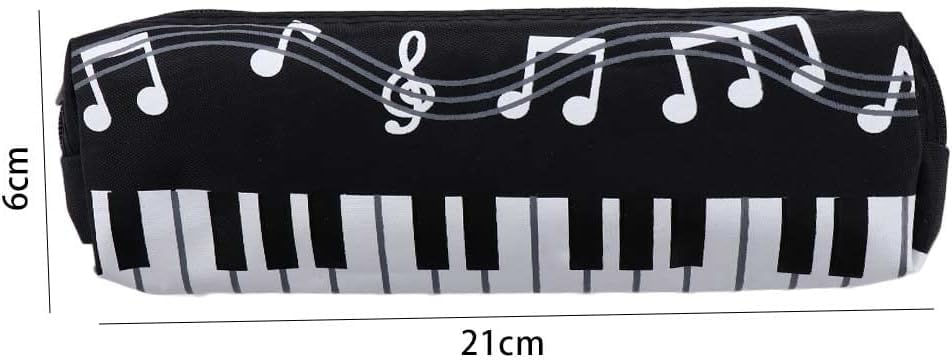 Image of Black Oxford Cloth Pencil Case,Square Single Layer Music Notes Piano Keyboard Pencil Case Large Capacity Pen Bags Pencil Holders and Pen Holders Stationery Office Supplies