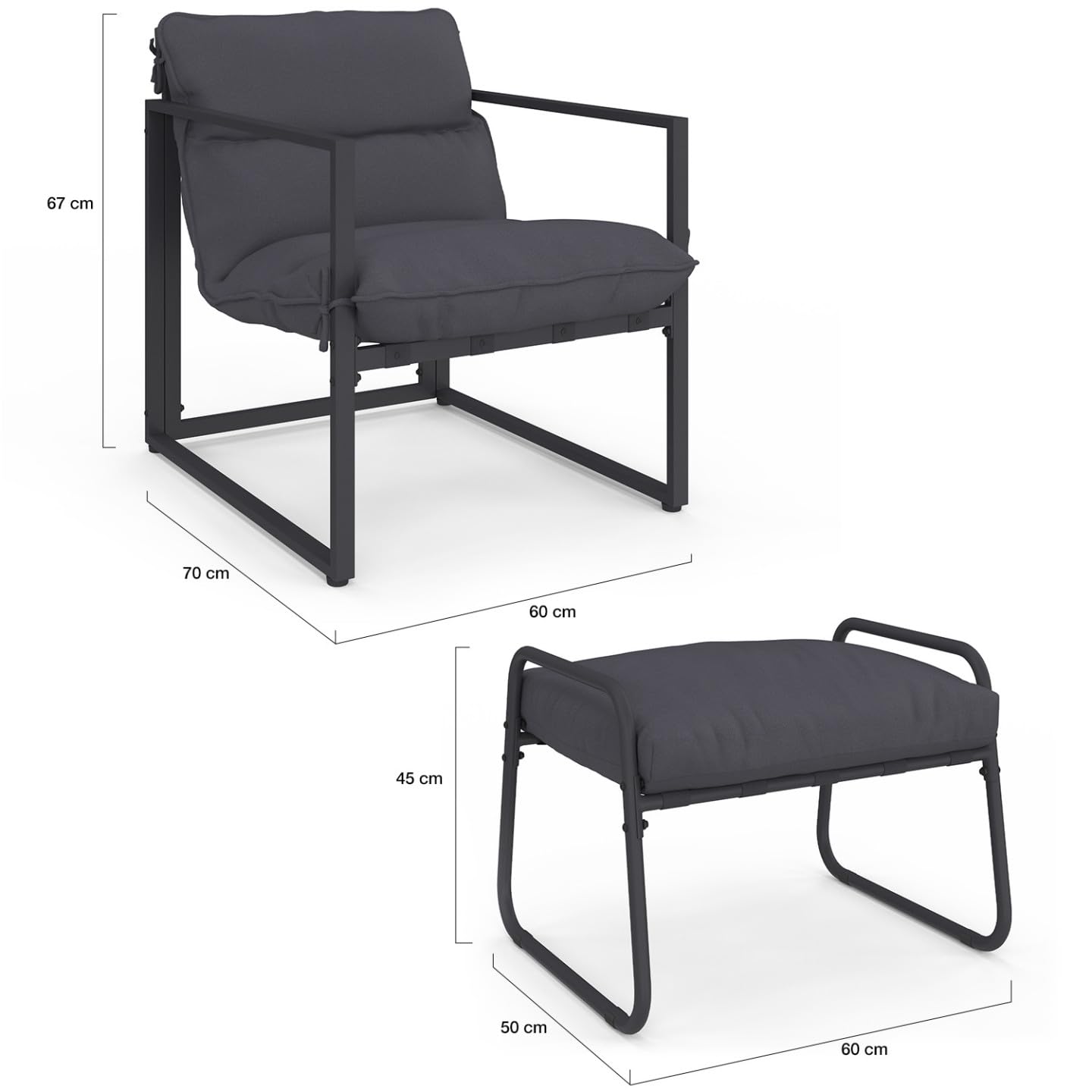 IDMarket - Lot de 2 fauteuils de Jardin Marco Gris Anthracite