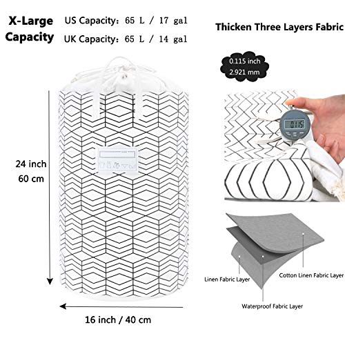 23.6" Large Foldable Laundry Basket Collapsible Clothes Hamper Drawstring Waterproof Laundry Hamper Round Cotton Linen Storage Baskets Home Organizer(Black And White Grids) #TOP1