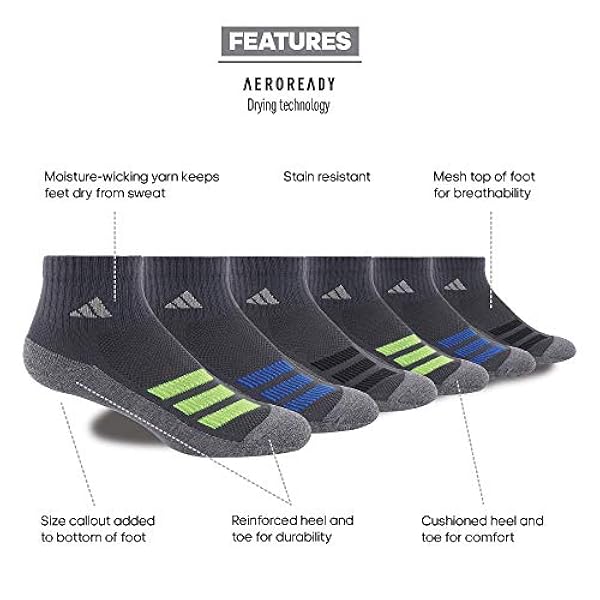adidas Kids-Boy's/Girl'S Cushioned Quarter Socks (6-Pair) Calcetines, Onix - Onix - Onix (luz verde y solar), color verde, large Unisex Adulto