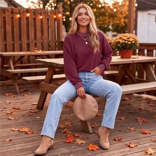 Womens Mock Neck Sweatshirt Scalloped Edge Patchwork Polka Dot Sweatshirt - image 8