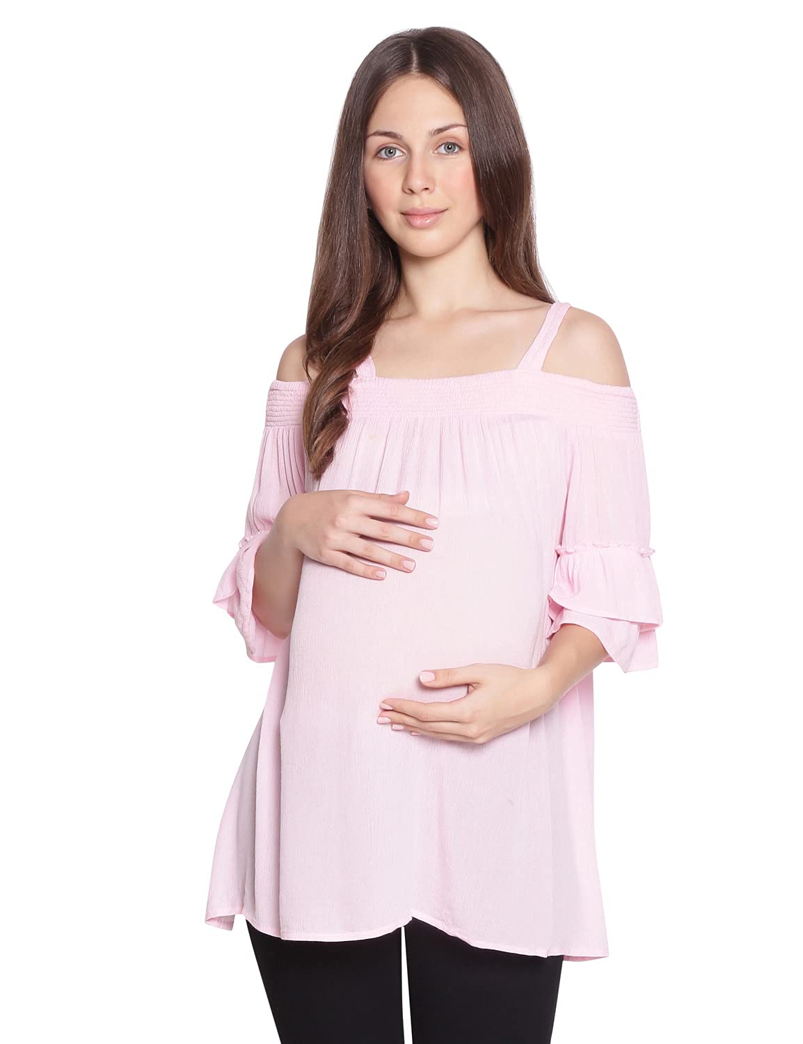 oxolloxo Blue Printed Cold Shoulder Maternity Top-picture-15