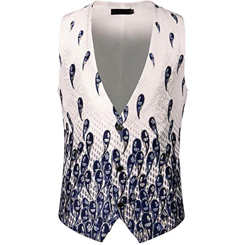 Boyland Mens Jacquard Vest Slim Fit Tuxedo Suit Waistcoat White Formal Wear Dinner Prom