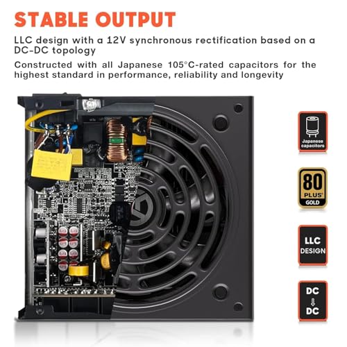 ARESGAME AGT Series 850W Power Supply, 80+ Gold Certified, Fully Modular, FDB Fan, Compact 140mm Size, 10 Year Warranty, ATX Gaming Power Supply - Thumbnail 3