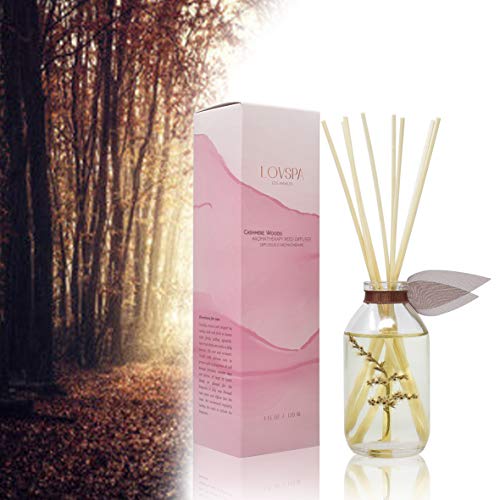 LOVSPA Cashmere Woods Reed Diffuser Oil Set with Amber Mimosa, Vanilla Musk & Apricot Nectar, Made in The USA
