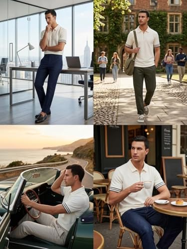 Image of Leriya Fashion T Shirt for Men | Polo T-Shirt for Man | Men's Half Zip Polo | Lightweight Breathable Summer Wear | Textured Knit Casual Stylish Tee | Short Sleeve Smart Casual Top for Man