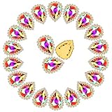 Dropower Teardrop Sew on Rhinestones 30Pcs Flatback Crystal Rhinestone Buttons with Diamond Gold Pro