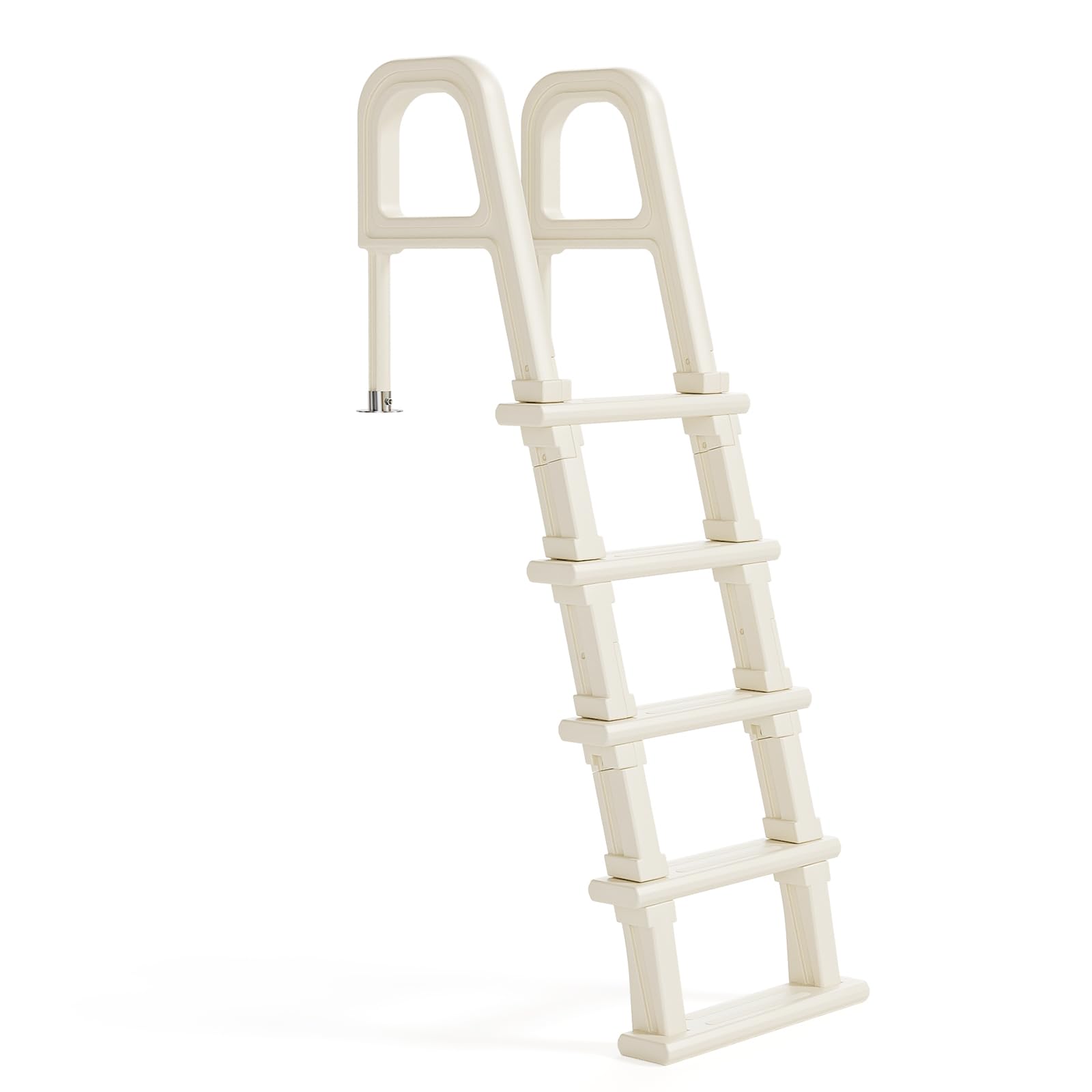 BONNLO Échelle de Piscine 5 Marches Antidérapantes, PE, Escalier de Piscine Uni-Côté, 150×60×60cm, Adaptée aux Piscines Hors Sol et Creusées, Blanc Cassé
