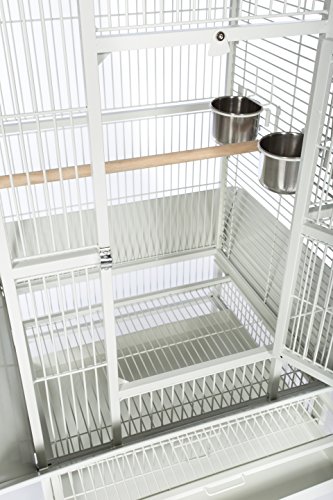 Image of Prevue Pet Products Large Dome Top Bird Cage - Medium Steel Cage with Casters, Dual Locks, Seed Guards, and Perches, Ideal for Cockatiels, Conures, and Similarly Sized Birds - Chalk White
