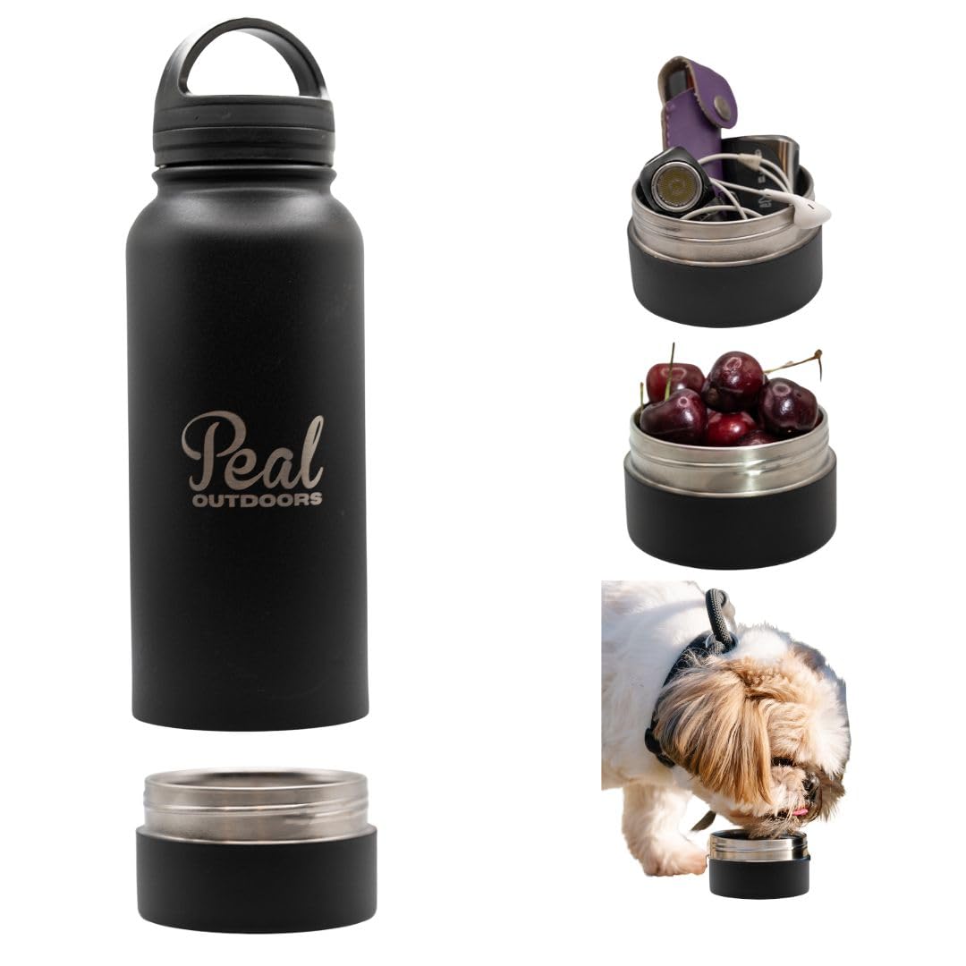 Generic Stainless Steel Water Bottle with Storage Compartment, 32oz, BPA Free for Hiking and Sports, Black