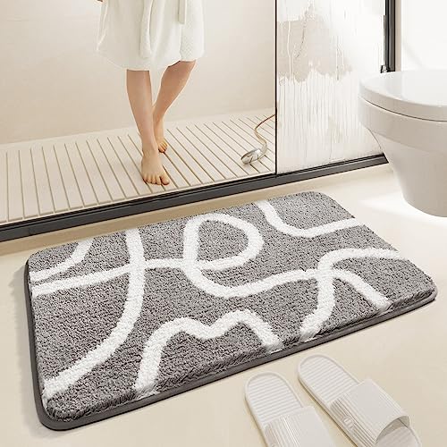 REIHUANNE 玄関マット 吸水マット 洗える 洗面台 マット バスマット 北欧 おしゃれ 屋内 室内 ドアマット 裏面/滑り止め加工 お風呂マット 屋内 業務用 家庭用 灰色水紋 50*80cm