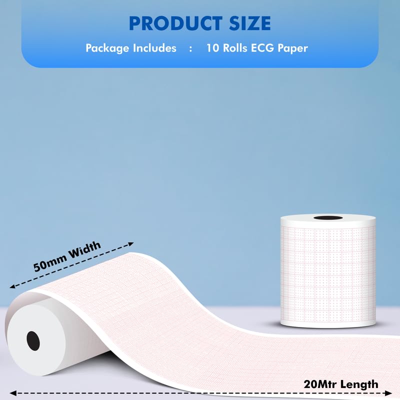 Image of OTICA ECG Thermal Paper Roll (50mm x 20mtr, Without Indicator) | Pack Of 10 Thermal ECG Graph Paper Roll | Suitable for Standard 1-Channel & 3-Channel ECG Machines