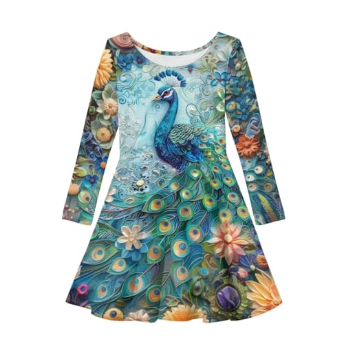 Toddler Long Sleeve Dress for 3-16 Years Girl A-Line Swing Dress