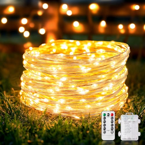 33ft 100 LED Fairy Lights Battery Operated with Remote, HALHSAP Battery Powered String Lights, Waterproof Twinkle Fairy Lights for Bedroom DIY Party Wedding Indoor Outdoor Christmas Decorations 1 PACK