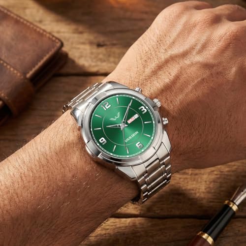 Image of LOUIS DEVIN Stainless Steel Chain Analog Wrist Watch for Men with Day and Date Display (Black /Blue /Green Dial) | LD-GR430-CH