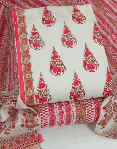 Image of DRAVINAM Trends Women's Premium Cambric Cotton Jaipuri Printed Unstitched Salwar Suit Dress Material with Mulmul Cotton Dupatta