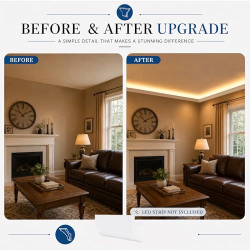 Image of moonoom 10 Pack 39 Ft Ceiling Crown Molding Trim, High Impact Ceiling Decorative Moulding, Room Top Light Strip Crown Molding for Ambient Home Bedroom Living Room Lighting (Style B)