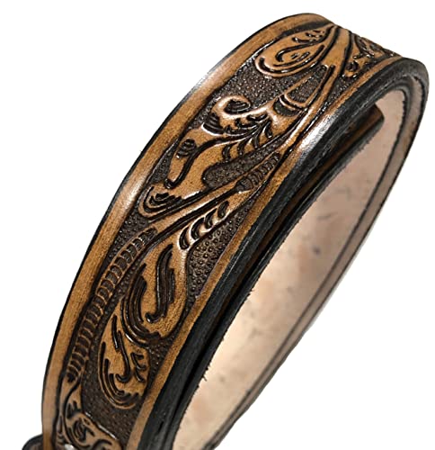 Western Leather Belt Oak Leaf Design Handmade Mens Casual Cowboy Belt Brown2