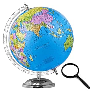 zest 4 toyz Globe for Kids, Stem Steam Educational World Globe with Magnifying Glass for Kids/Political Office/Students – 8 Inch(Blue)