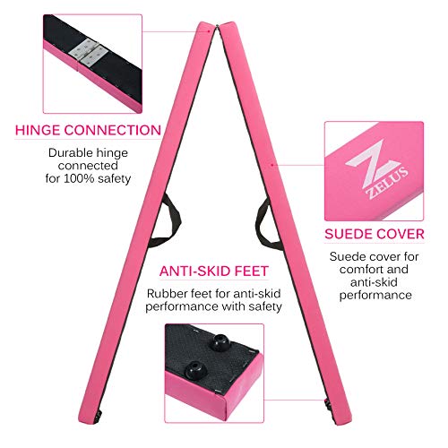 Zelus 8' Folding Gymnastics Balance Beam, Floor Balance Beam W/Carry Handles Anti-Slip Base, Beginners & Professional Gymnasts (8 Ft, Pink) #TOP2