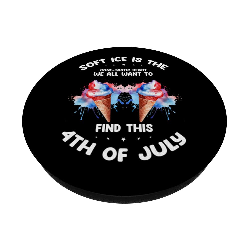Patriotic Ice Cream Quote for 4th of July Kids PopSockets Swappable PopGrip, Black - Image 2