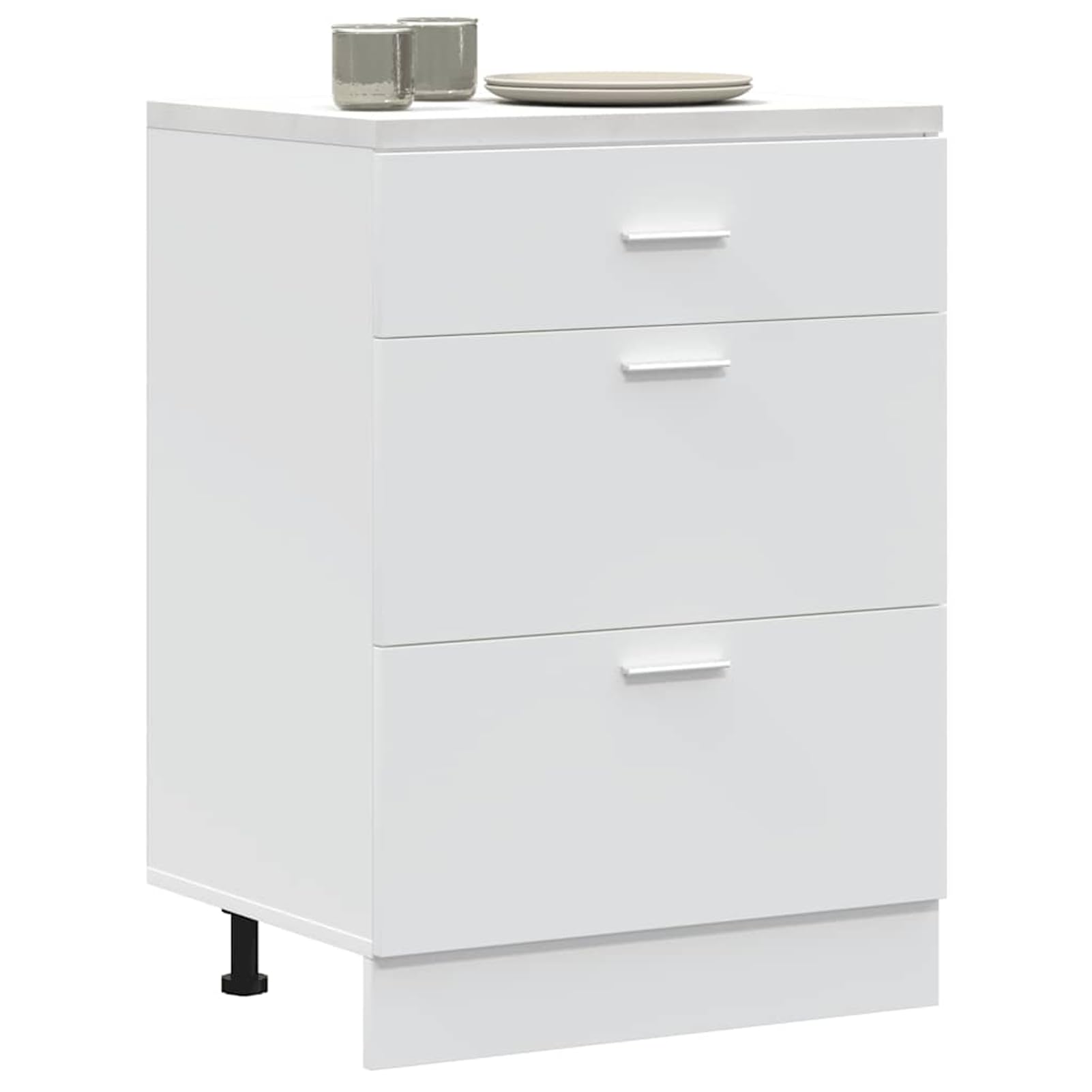 Mobile da cucina bianco, in legno, larghezza 60 cm, altezza 81,5 cm, con 2 cassetti e piedini regolabili in altezza, per cucine da incasso