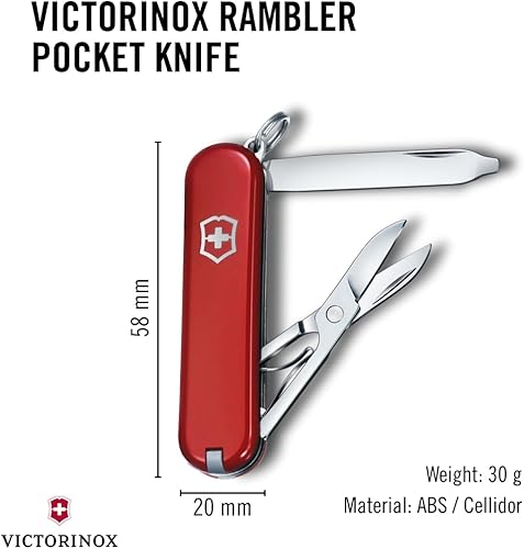Miniatura 5 de Victorinox Rambler Swiss Army Knife, Compact, 10 Functions, Swiss Made Pocket Knife with Magnetic Phillips Screwdriver, Scissors and Tweezers - Red