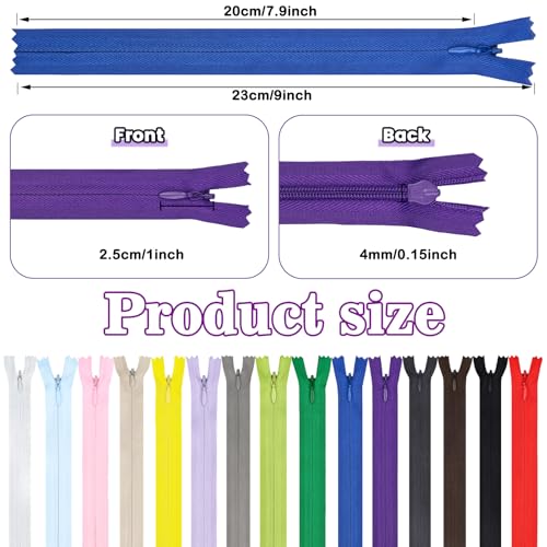 Image of Zippers for Sewing 8 Inch, DOITEM 45pcs 20cm /8 Inch Invisible Multicolor Nylon Coil Zippers for Sewing and Crafts 15 Colors
