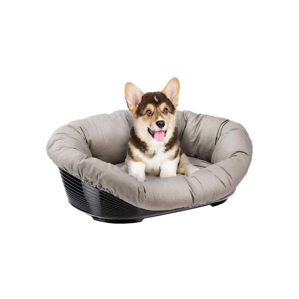 Ferplast Cuccia Cane Interno, Lettino Divano per Cani, Cesta in Plastica Antiscivolo con imbottitura Lavabile, 73 x 55 x h 27 cm, Tortora