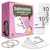 Star Right Subtraction Flashcards with 2 Metal Binder Rings - 169 Self Checking Flashcards - for Age