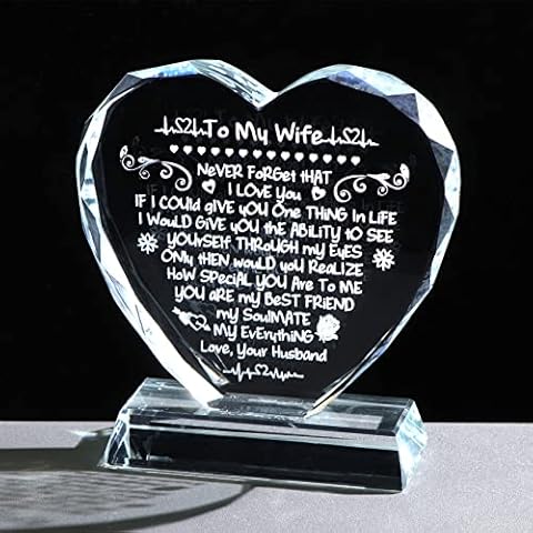 Glass Heart Gifts for Wife, Birthday Keepsake with I Love You Gifts for Her from Husband on Anniversary Valentines Mother's Day Christmas Cover